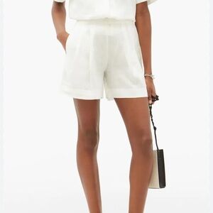 ASCENO WOMENS PLEATED HIGH WAIST LINEN SHORTS WHITE SMALL